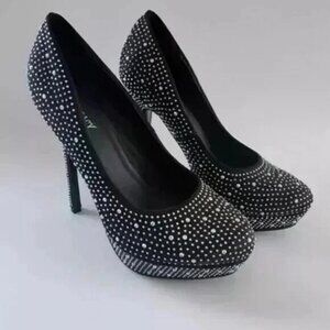 Women's Black Rhinestone Platform Ultra High Heel Pumps Dress Shoes Size 10